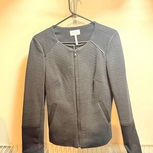 Laundry by Shelli Segal Black Zipup Jacket - Textured Fabric, Two Tone Panels S6